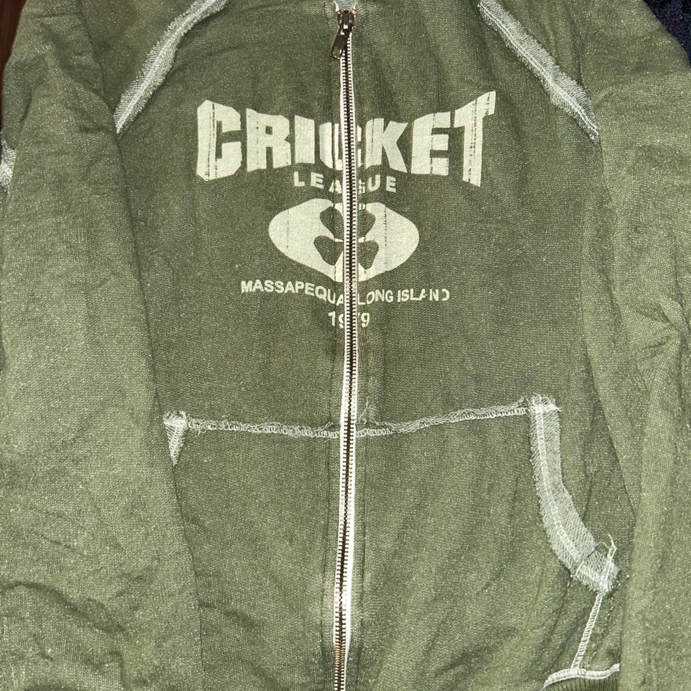 Cricket League Olive Zip-Up Hoodie Jacket